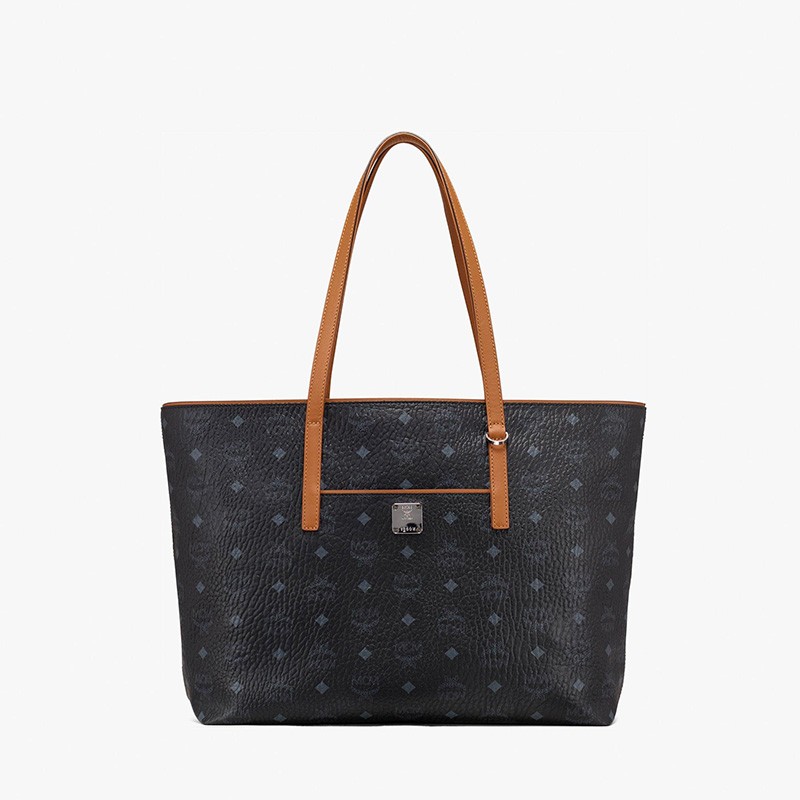 MCM Medium Anya Visetos Shopper Tote In Black