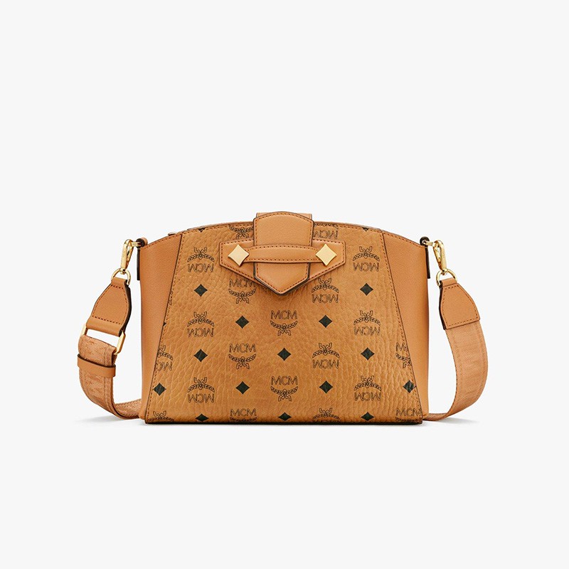 MCM Small Essential Visetos Original Messenger In Brown
