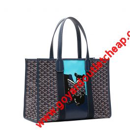 Goyard Goyardine Reading Bulldog Canvas Villette Tote Navy Blue