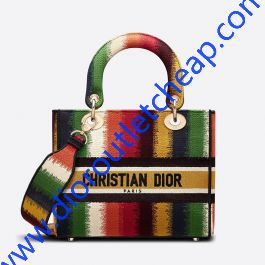 Medium Lady D-lite Bag D-Stripes Embroidery Multicolor