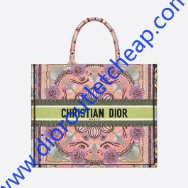 Dior Book Tote Lights Embroidery Canvas Multicolor