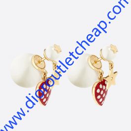 Dior Tribales Dioramour Earrings Metal, White Resin Pearls and Red Lacquer with White Polka Dots Gold