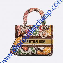 Medium Lady D-lite Bag Paisley Embroidery Canvas Yellow