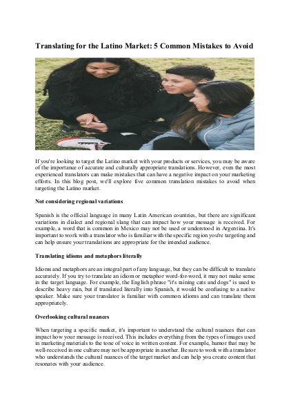 Translating for the Latino Market: 5 Common Mistakes to Avoid