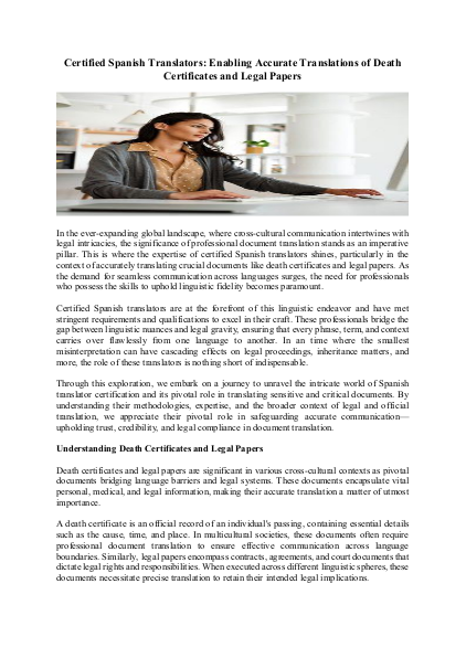 Certified Spanish Translators: Enabling Accurate Translations of Death Certificates and Legal Papers