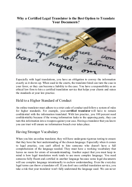 Why a Certified Legal Translator is the Best Option to Translate Your Documents?tified Legal Translator is the Best Option to Translate Your Documents?