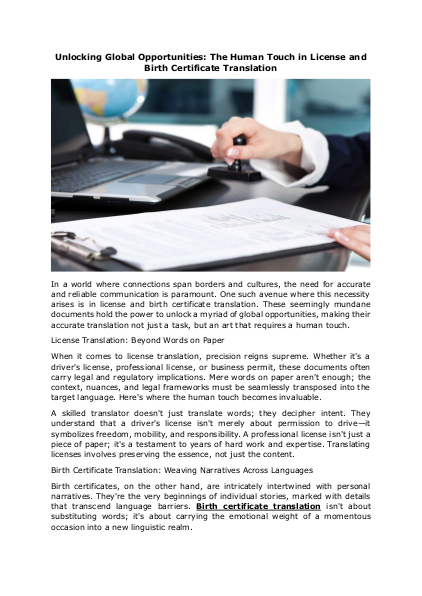 Unlocking Global Opportunities: The Human Touch in License and Birth Certificate Translation