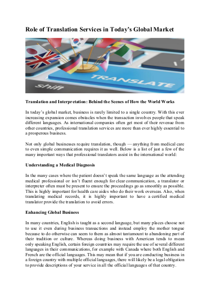 Role of Translation Services in Today’s Global Market
