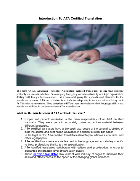Introduction to ATA certified translation
