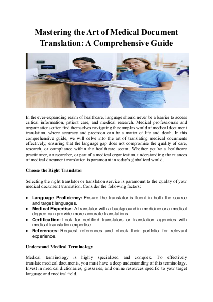 Mastering the Art of Medical Document Translation: A Comprehensive Guide