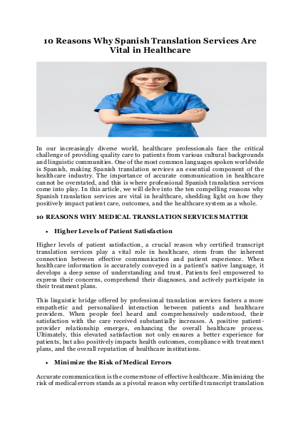 10 Reasons Why Spanish Translation Services Are Vital in Healthcare