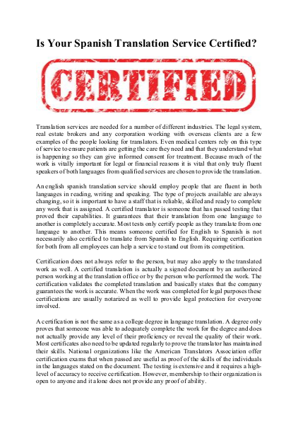 Is Your Spanish Translation Service Certified?
