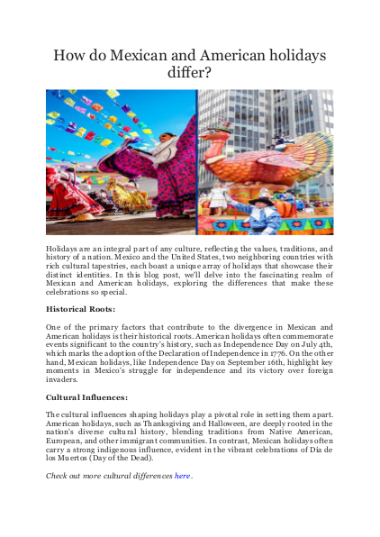 How do Mexican and American holidays differ?