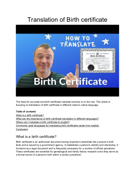 Translation Of Birth Certificate