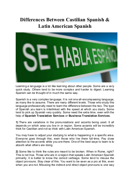 Differences Between Castilian Spanish & Latin American Spanish