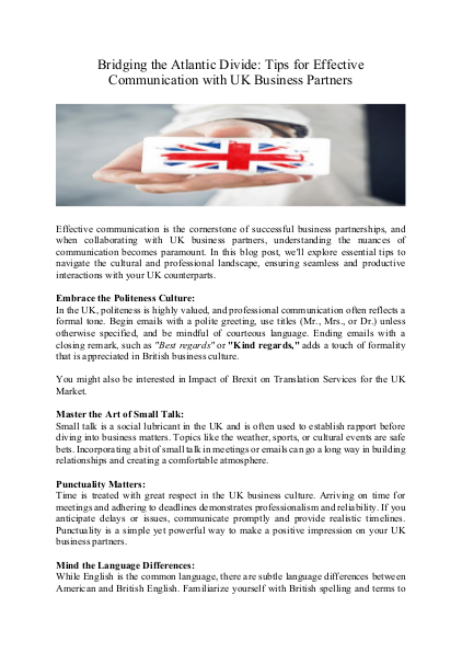 Bridging the Atlantic Divide: Tips for Effective Communication with UK Business Partners