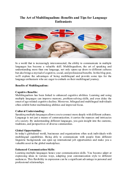The Art Of Multilingualism: Benefits And Tips For Language Enthusiasts